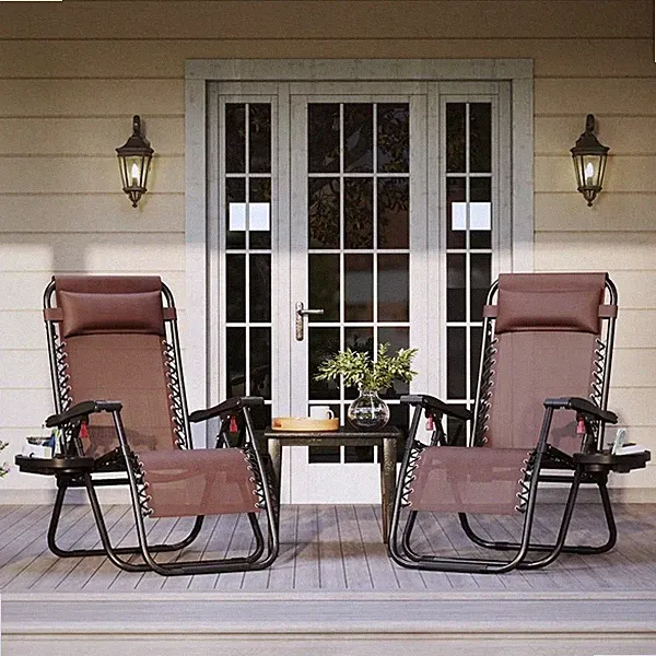 2pcs 26in Outdoor Zero Gravity Recliners Patio Lounge Camping Chair with Pillow