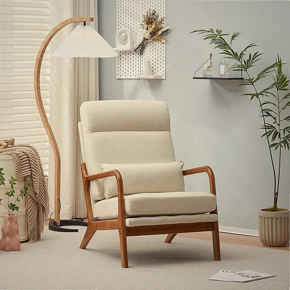 Accent Chair Mid-Century Modern Chair High Back Line Fabric Upholstered Lounge