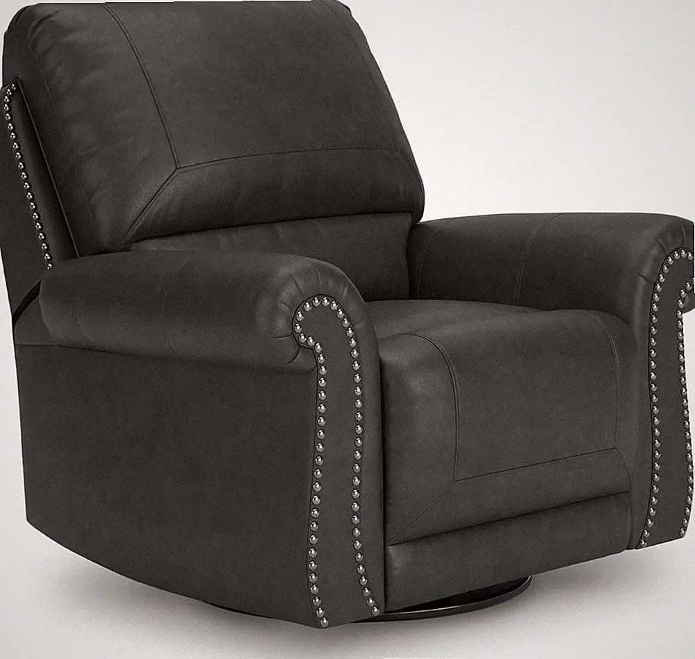 Classic Faux Leather Swivel Glider Recliner with Nailhead Trim, Black