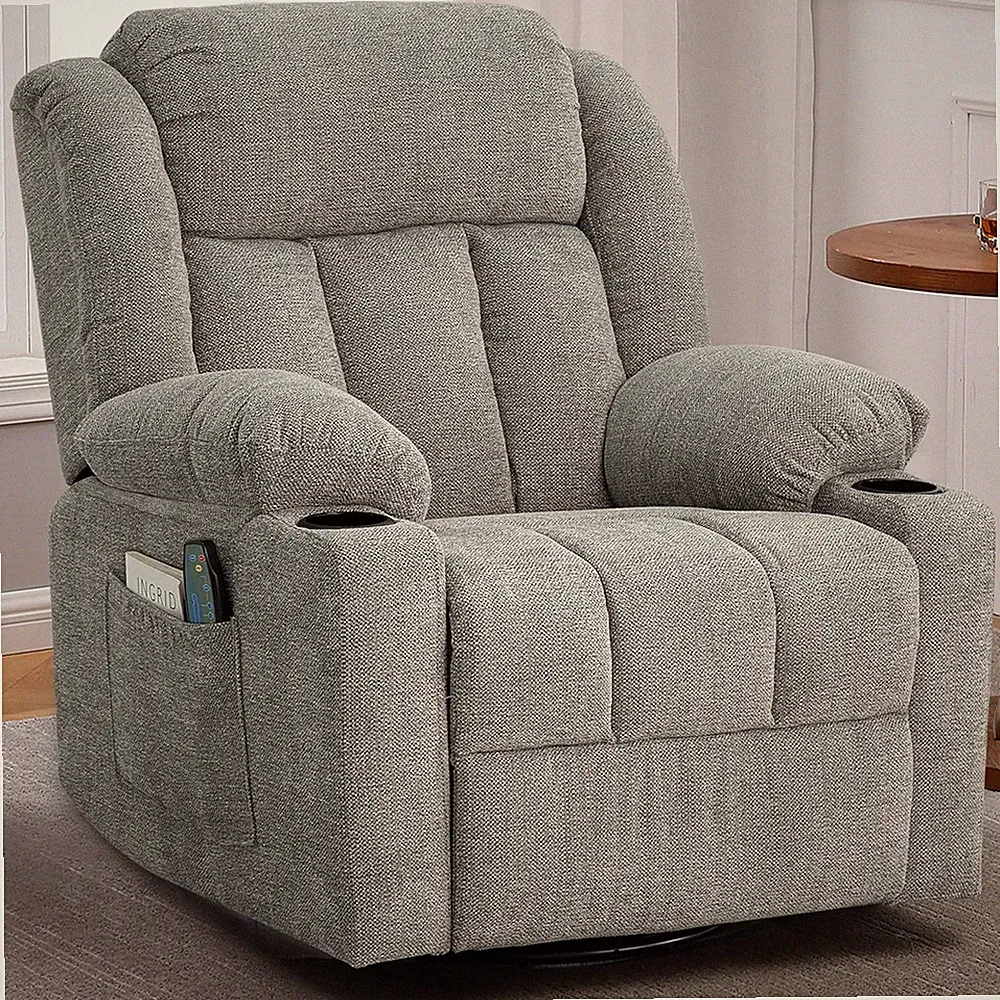 Lime Gray Overstuffed Rocker Recliner Chair with Massage & Heat for Adults