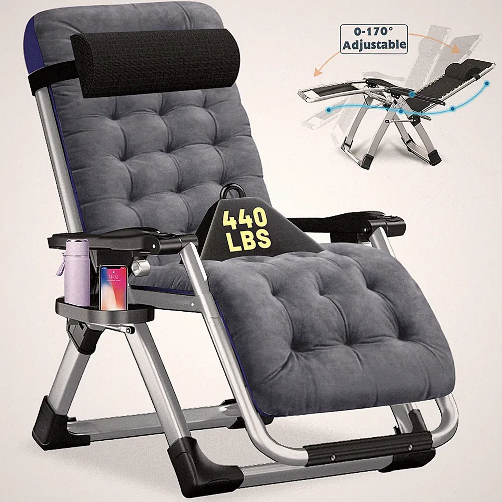 MOPHOTO Folding Zero Gravity Chair Lawn Recliner Reclining Patio With Pearl Mat