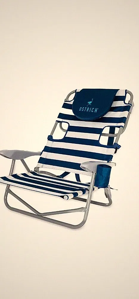 Ostrich On-Your-Back Outdoor Reclining Beach Pool Camping Chair, Blue Stripe