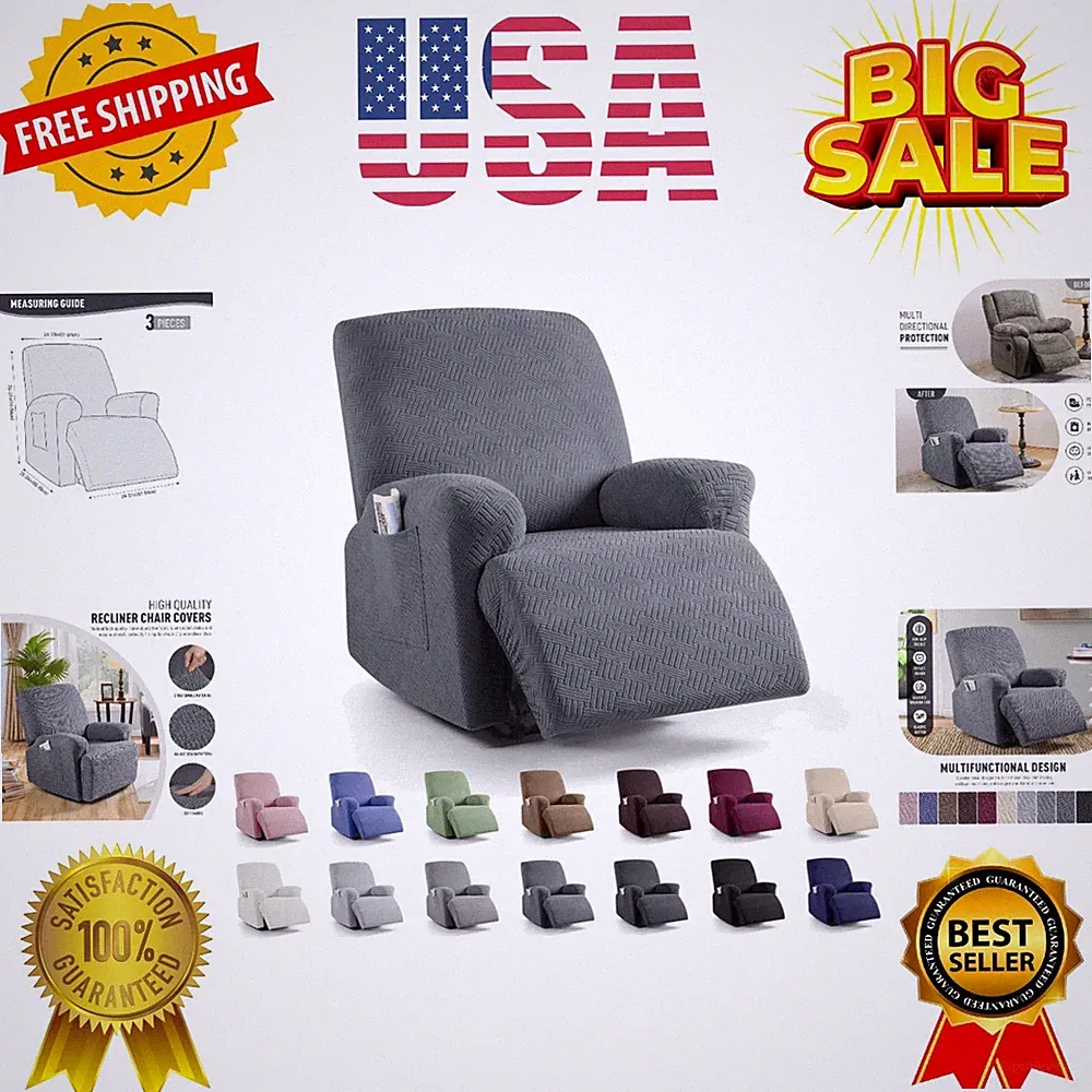 Recliner Chair Covers, Stretch Reclining Cover, Recliner Sofa Slipcovers Stri...