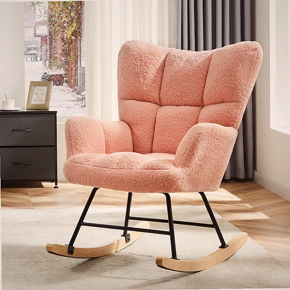 Rocking Chair Accent Reading Recliner High Backrest Armrest Teddy Upholstered
