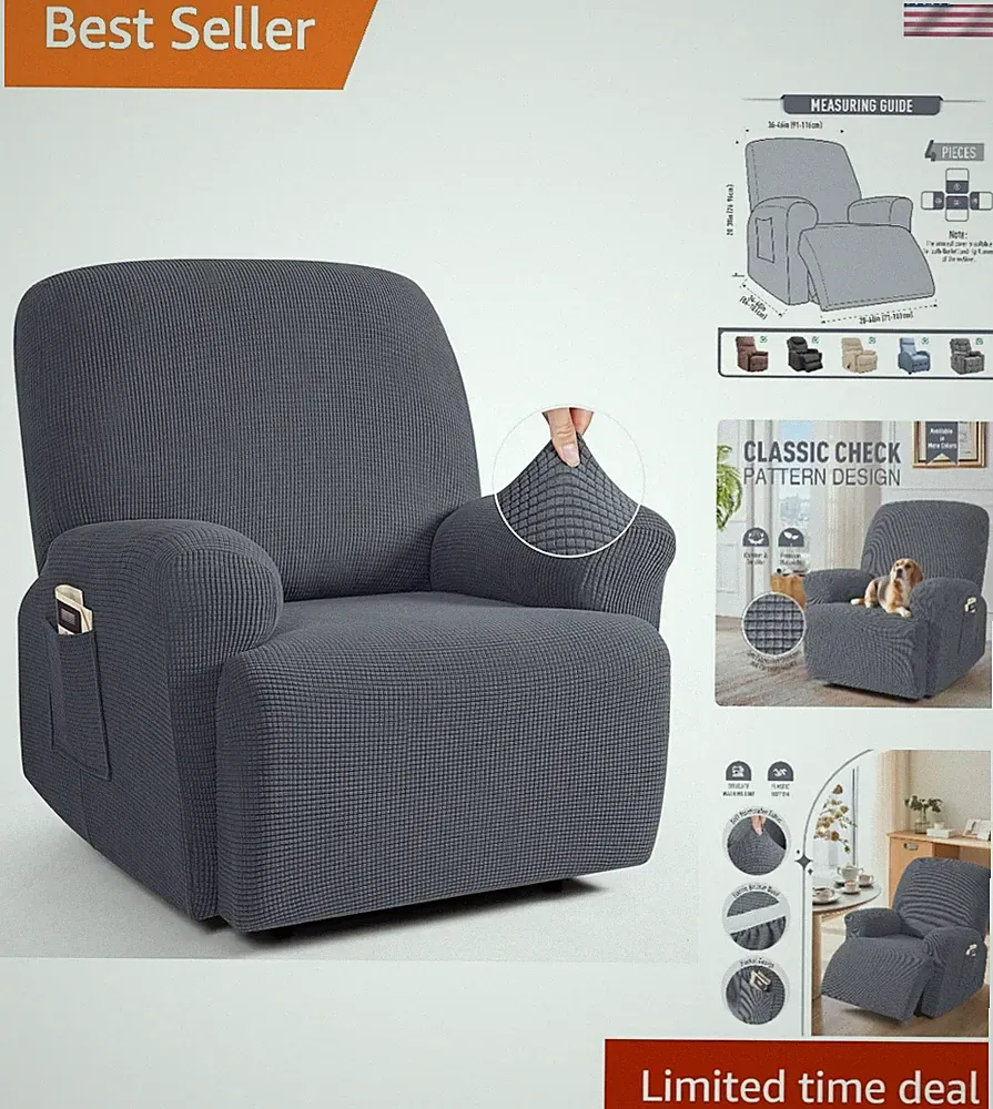 Soft Jacquard Stretch Recliner Cover for 1 Seat Chairs - Grey Elegant Design