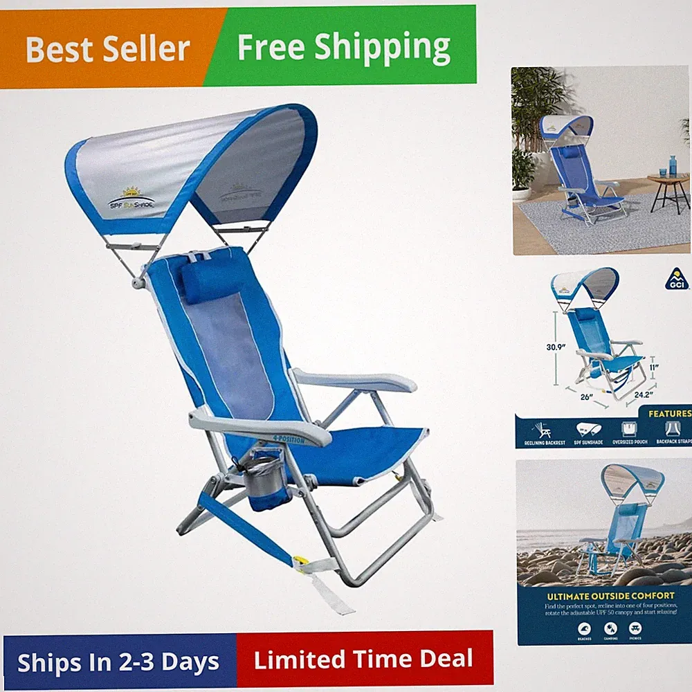 Sunshade Backpack Beach Chair | Reclining Folding Canopy Chair with Durable A...